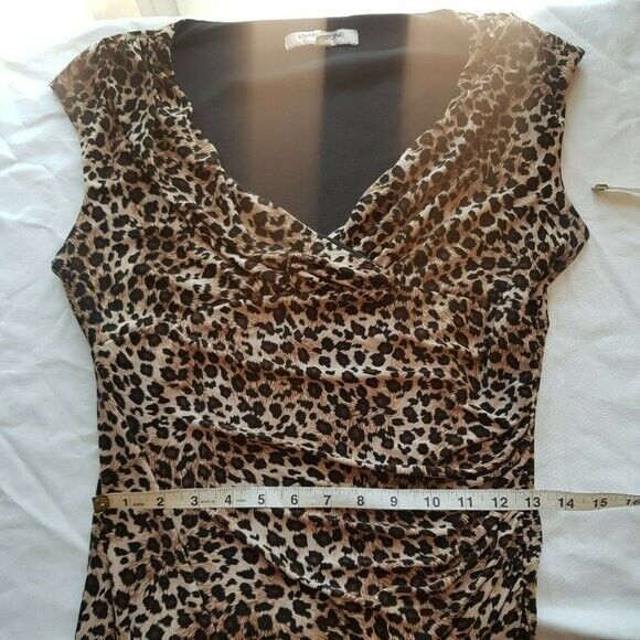 Evan Picone Dress Size 10 Leopard Print Animal Sleeveless Brown Black Mob Wife - Picture 9 of 12